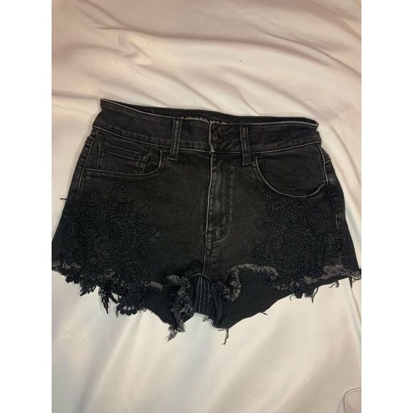 American-eagle-outfitters Women's Black Hi-Rise Shortie Flower Overlay Sz 0 - Picture 1 of 7